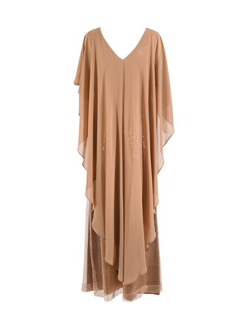 Abito lungo in tessuto fluido con rete e paillettes Clips | E081 D42000031